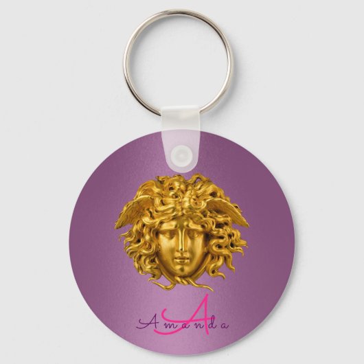Monogram Haute Couture Gold Medusa Mask Lila Schlüsselanhänger (Rückseite)