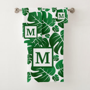 Monogram Hawaii Monstera Pflanze Palm Blätter Badhandtuch Set