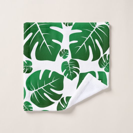 Monogram Hawaii Monstera Pflanze Palm Blätter Badhandtuch Set (Waschlappen)