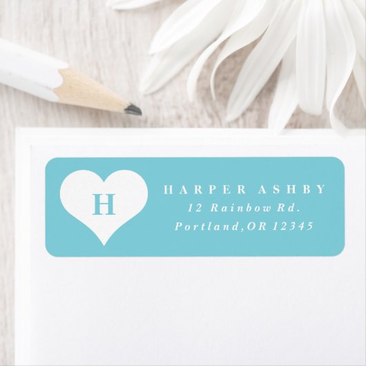 Monogram Heart Aquamarin Blue Rücksendeadresse (Insitu)