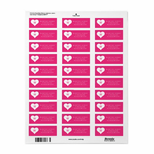 Monogram Heart Bright Pink Moderne Rücksendeadress (Vorne)