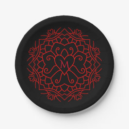 Monogram Heart Mandala Pappteller