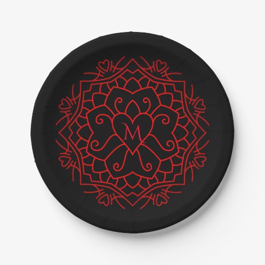 Monogram Heart Mandala Pappteller (Vorderseite)