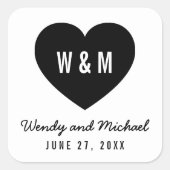 Monogram Heart Modern Save the Date Wedding Quadratischer Aufkleber (Vorderseite)