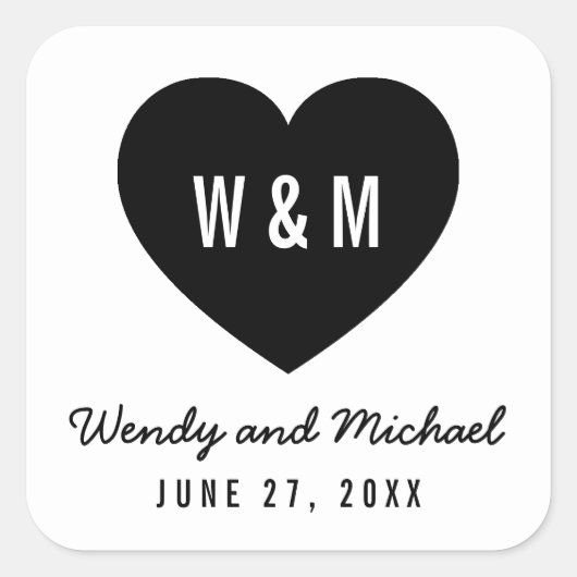 Monogram Heart Modern Save the Date Wedding Quadratischer Aufkleber (Vorderseite)