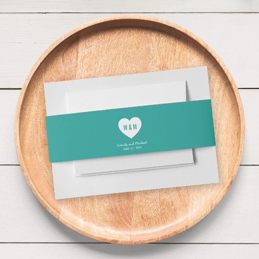 Monogram Heart Modern Wedding Custom Color Einladungsbanderole