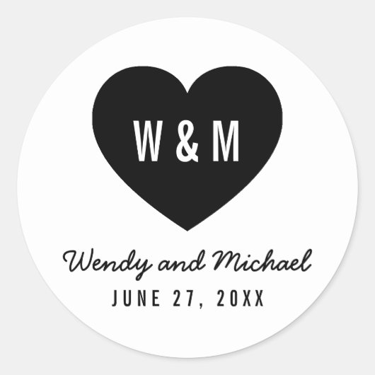Monogram Heart Modern Wedding Save the Date Runder Aufkleber (Vorderseite)