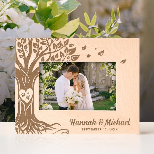 Monogram Heart Names Tree of Life Wedding Foto Geätzte Rahmen
