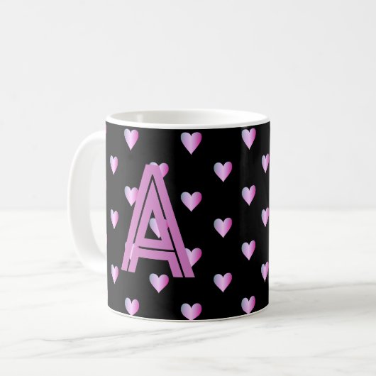 Monogram Hearts Black Lila Kaffeetasse (Vorderseite Links)