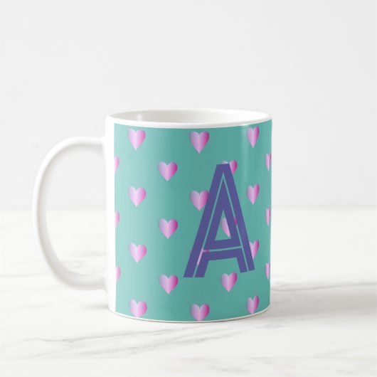 Monogram Hearts Lilac Aquamarin Kaffeetasse (Links)