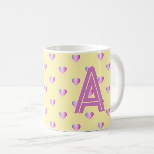 Monogram Hearts Lilac Yellow Kaffeetasse (VorderseiteRechts)
