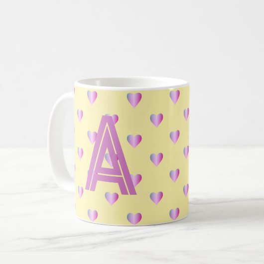 Monogram Hearts Lilac Yellow Kaffeetasse (Vorderseite Links)