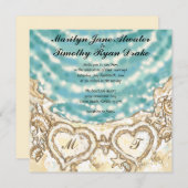 Monogram Hearts on the Beach Hochzeit Einladung (Vorne/Hinten)