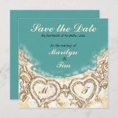 Monogram Hearts on the Beach Save the Date (Vorne/Hinten)