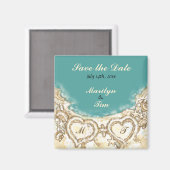 Monogram Hearts on the Beach Save the Date Magnet (Vorderseite/Rückseite)