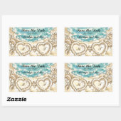 Monogram Hearts on the Beach Save the Date Rechteckiger Aufkleber (Blatt)