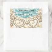 Monogram Hearts on the Beach Save the Date Rechteckiger Aufkleber (Tasche)