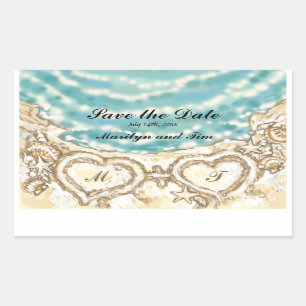 Monogram Hearts on the Beach Save the Date Rechteckiger Aufkleber