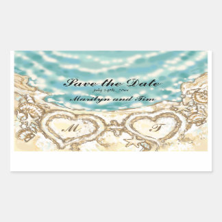 Monogram Hearts on the Beach Save the Date Rechteckiger Aufkleber