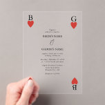 Monogram Hearts Playing Card Einladung<br><div class="desc">Ein einzigartiges Mongram Herz,  das Kartenstyle Hochzeitsdesign spielt. Ein beeindruckendes Design,  das Elemente aus Spielkarten nutzt,  um ein einzigartiges Hochzeitskunstwerk-Design zu schaffen. Ein elegantes rotes Herz Hochzeitspaar Monogramm. Eine Art Spielkarte Hochzeitsempfang mit modernen Elementen. Es stehen auch passende Hochzeitsstilleriedateien und andere Hochzeitsformate zur Verfügung.</div>