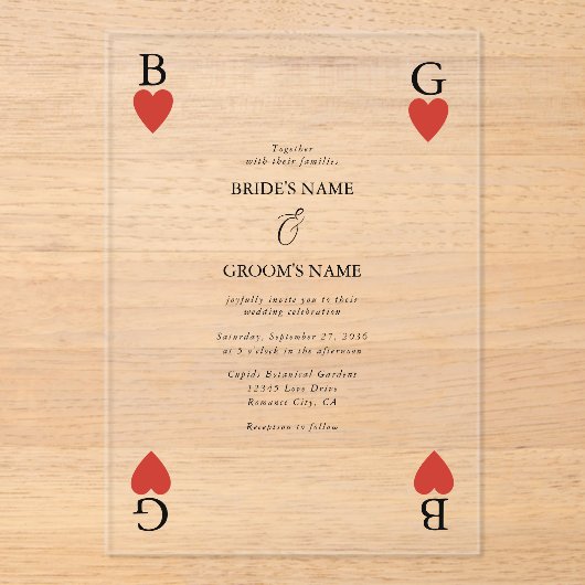 Monogram Hearts Playing Card Einladung (Vorderseite)