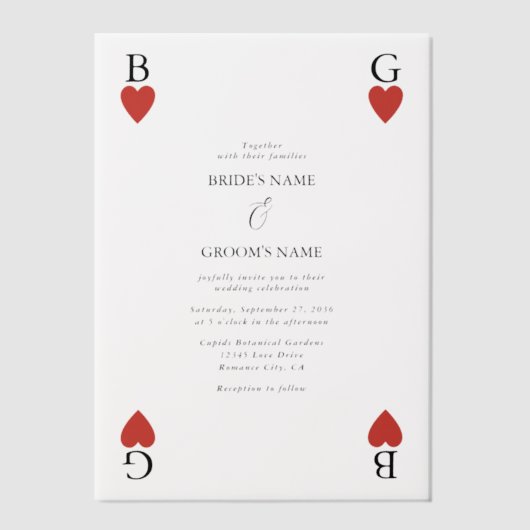 Monogram Hearts Playing Card Einladung (Vorderseite)