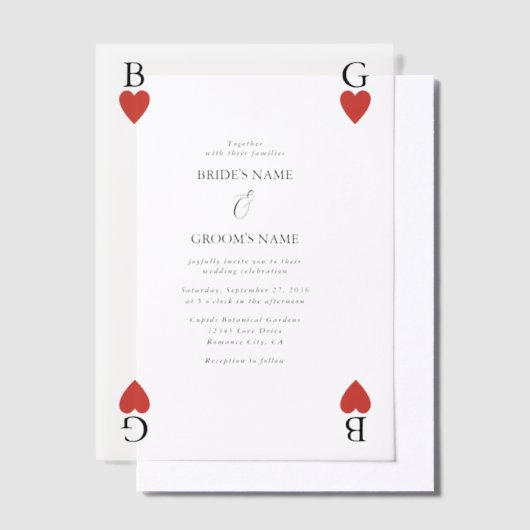 Monogram Hearts Playing Card Einladung (Versetzt)