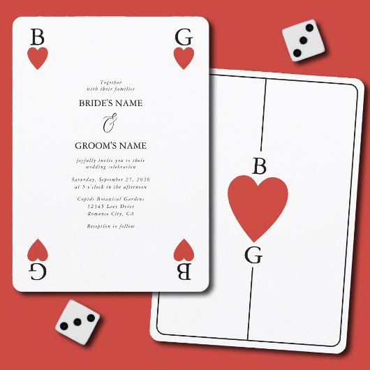 Monogram Hearts Playing Card Einladung