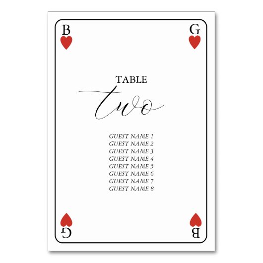 Monogram Hearts Playing Card Hochzeitkarte Tischnu Tischnummer (Vorderseite)
