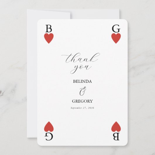 Monogram Hearts Playing Card Wedding Danke (Vorderseite)