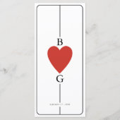 Monogram Hearts Playing Card Wedding Menu Card Menükarte (Rückseite)