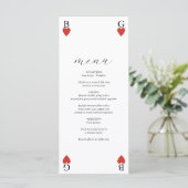 Monogram Hearts Playing Card Wedding Menu Card Menükarte (Stehend Vorderseite)