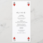 Monogram Hearts Playing Card Wedding Menu Card Menükarte (Vorderseite)