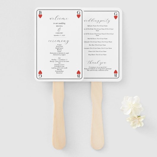 Monogram Hearts Playing Card Wedding Program Fächer (Vorne und Hinten)