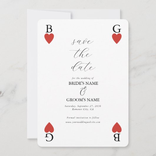 Monogram Hearts Playing Card Wedding Save the Date (Vorderseite)