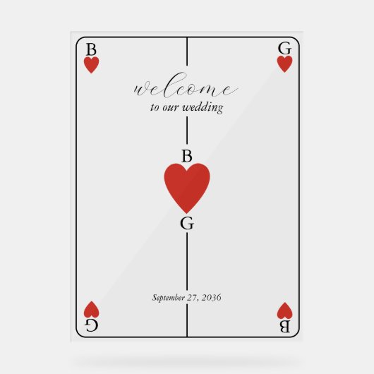 Monogram Hearts Playing Card Wedelzeichen Acrylschild (Vorderseite)