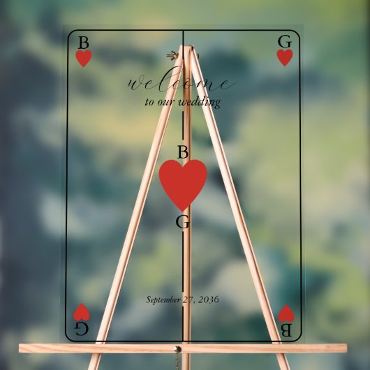 Monogram Hearts Playing Card Wedelzeichen Acrylschild (Neutral)