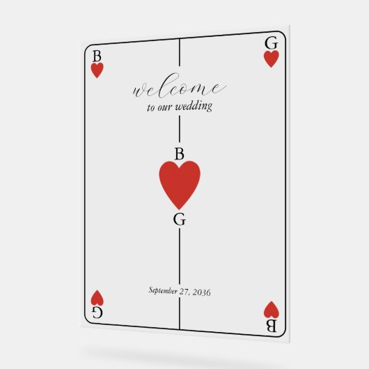 Monogram Hearts Playing Card Wedelzeichen Acrylschild (Winkel)