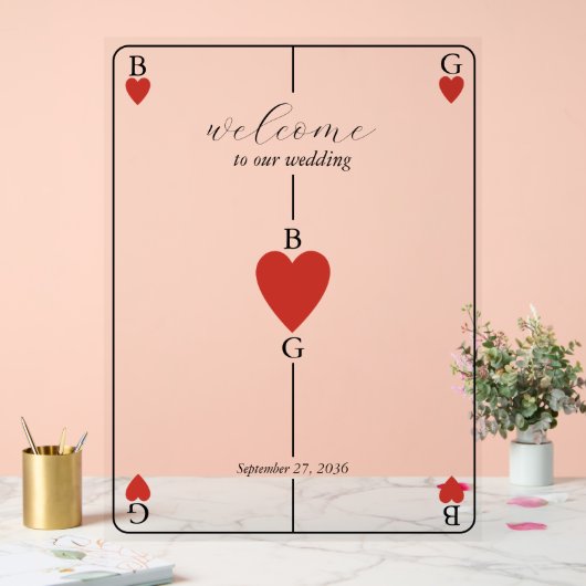 Monogram Hearts Playing Card Wedelzeichen Acrylschild (Hochzeit)