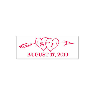 Monogram Hearts with Arrow Wedding Save the Date Permastempel