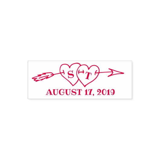 Monogram Hearts with Arrow Wedding Save the Date Permastempel (Design)