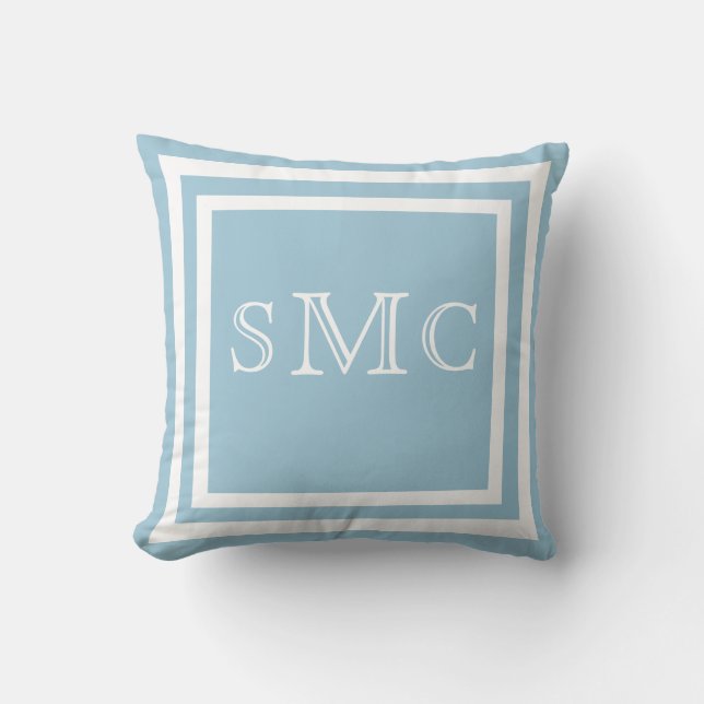MONOGRAM Hellblau schlichtes Kissen (Vorderseite)