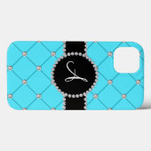 Monogram hellblaue Tubuldiamanten Case-Mate iPhone Hülle (Rückseite (Horizontal))