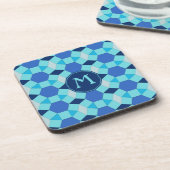 Monogram helle dunkelblaue Kacheln Getränkeuntersetzer (Linke Seite)
