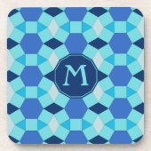Monogram helle dunkelblaue Kacheln Getränkeuntersetzer (Vorderseite)