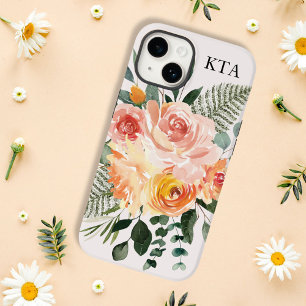 Monogram Herbst-Aquarell Rustikale Rosa Pfirsichbl Case-Mate iPhone 14 Hülle
