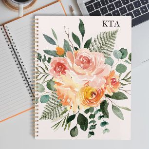 Monogram Herbst-Aquarell rustikales rosa To-Do-Lis Notizblock