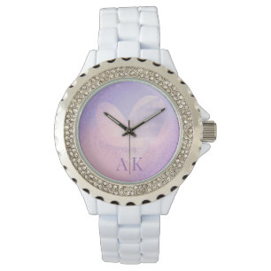 Monogram Herz mit Lila Rosa Farbverlauf Armbanduhr