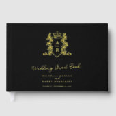 Monogram Herz Wappen Gold Schwarzer Hochzeitgast Gästebuch (Vorderseite)