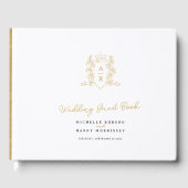 Monogram Herz Wappen handgezeichnete weiße Hochzei Gästebuch (Vorderseite)